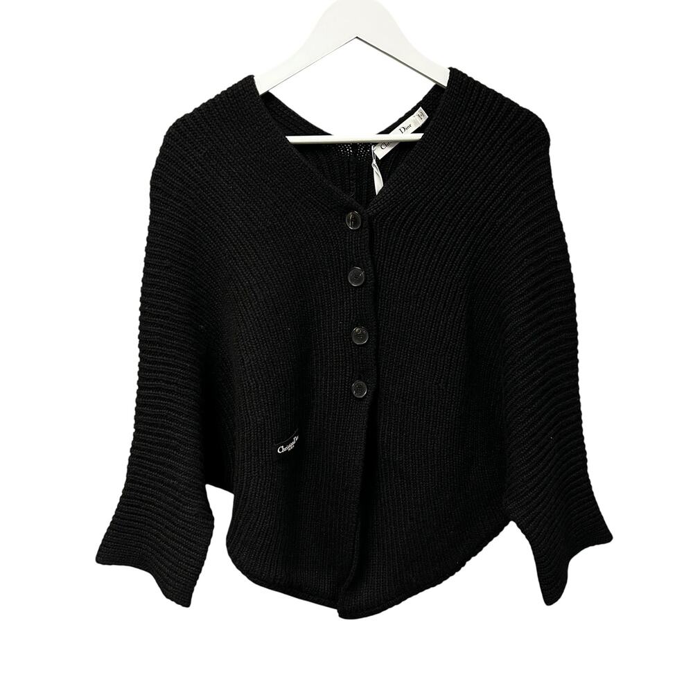 NWT Christian Dior Black Knit Cashmere Wool Blend Cardigan Sweater Womens Small